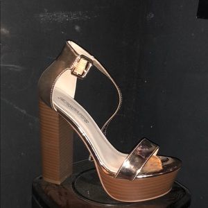 Gold platform open toe high heels